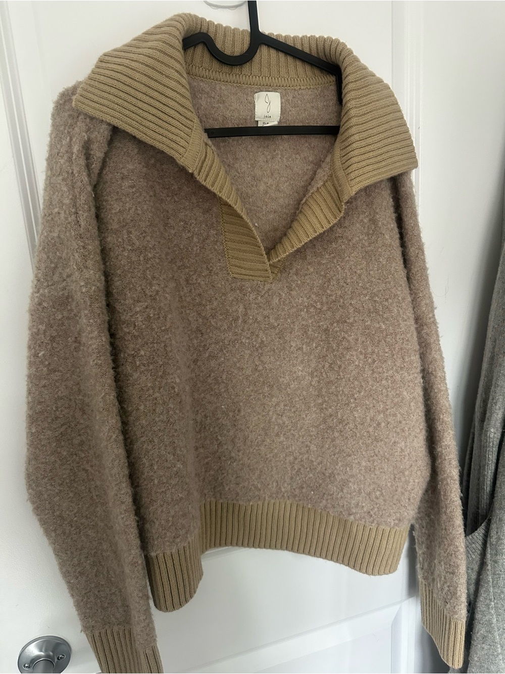 Joie Two-Tone Taupe Body with Beige Ribbed Shawl Collar Sweater